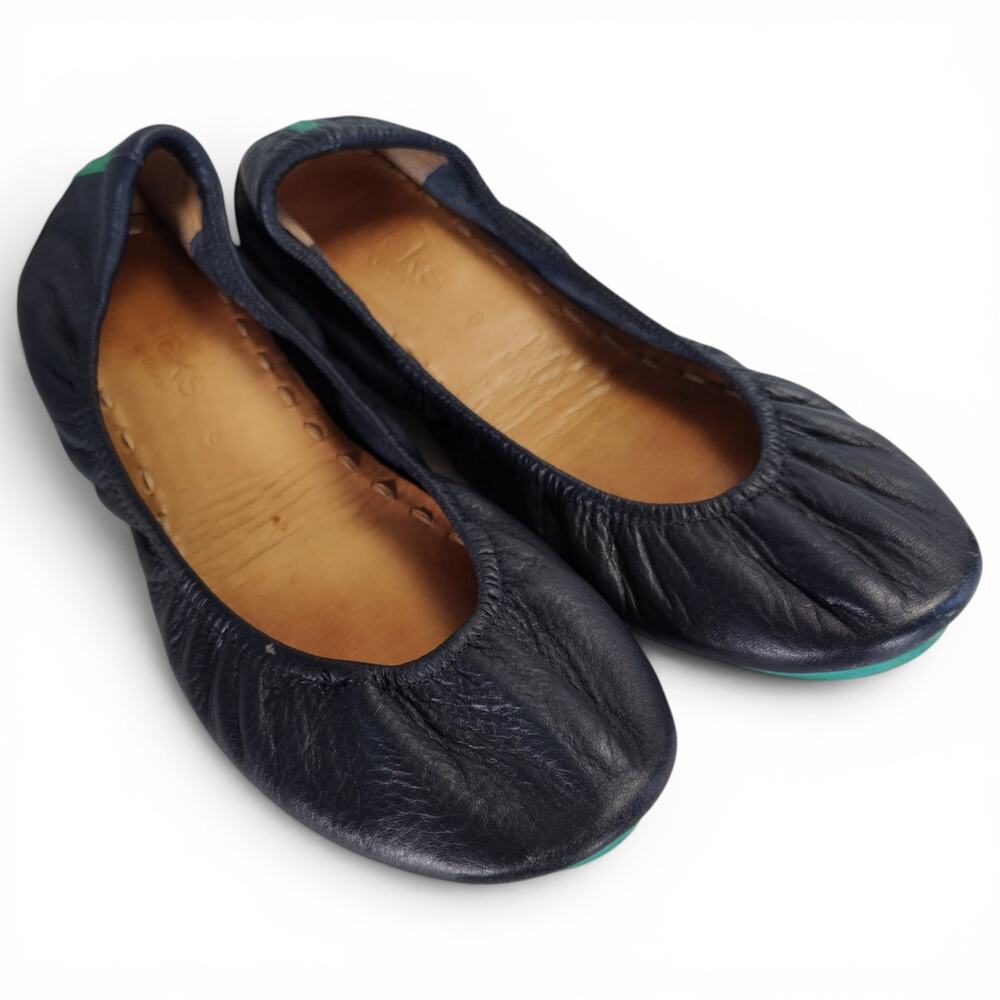 Tieks Navy Blue Leather Ballet Flats Foldable Travel Shoes Womens Size 8